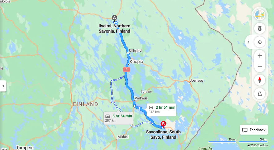 Iisalmi - Savonlinna: Etaisyys, Ajomatka, Kuljetus ja Matkustusvaihtoehdot