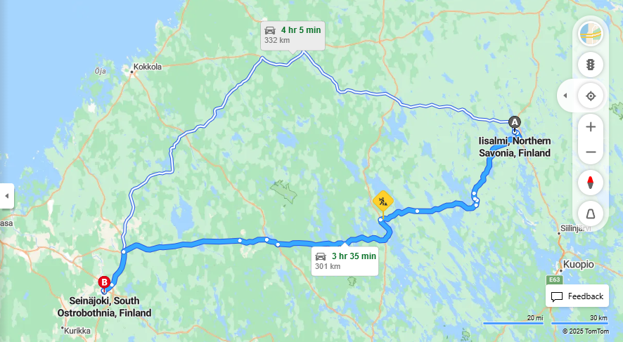 Iisalmi - Seinajoki: Etaisyys, Ajo, Liikenne ja Matkustusvaihtoehdot