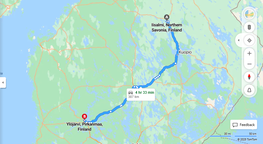 Iisalmi - Ylojarvi: Etaisyys, Ajaminen, Liikkuminen ja Matkustusvaihtoehdot