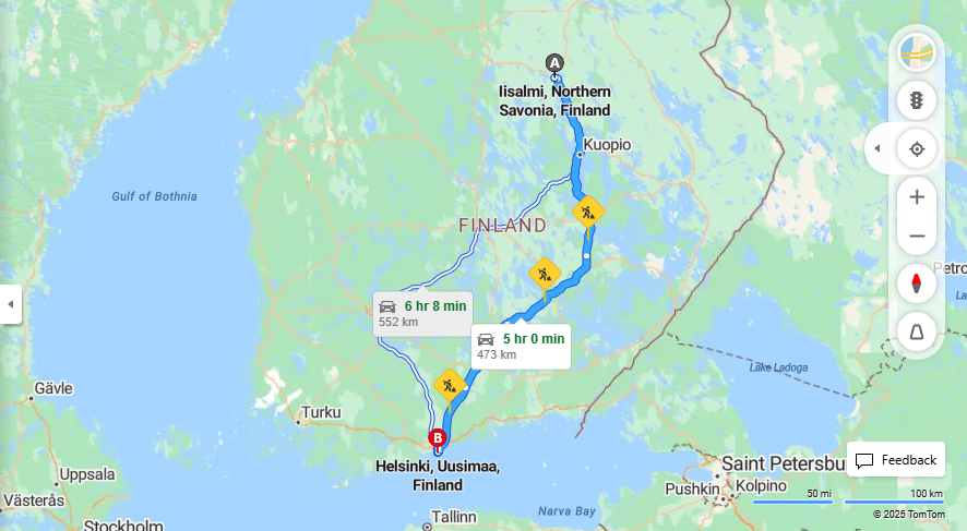 Iisalmista Helsinkiin - Etaisyys, Ajon, Kuljetus ja Matkustusvaihtoehdot