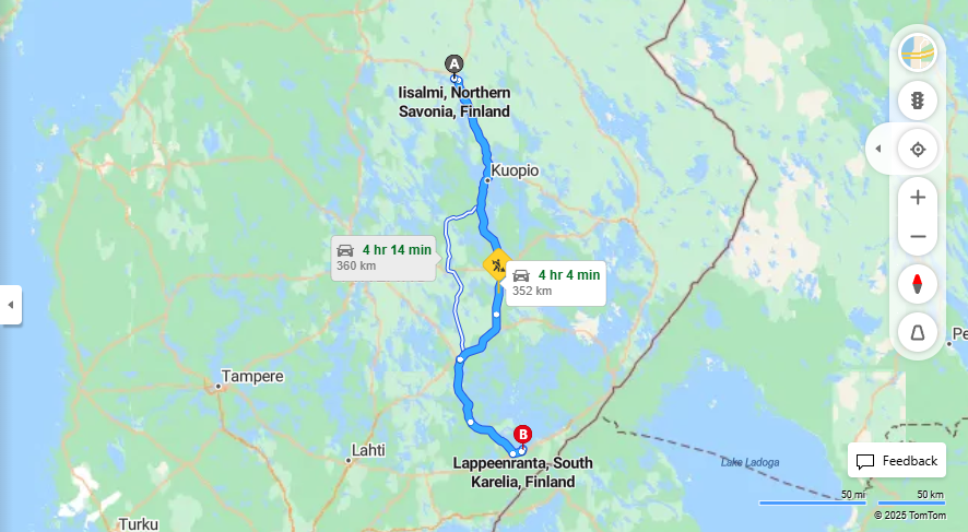Iisalmista Lappeenrantaan - Etaisyys, Ajo, Liikenne ja Matkustusmahdollisuudet