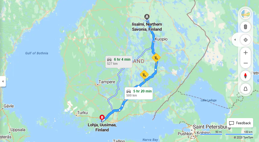 Iisalmista Lohjalle - Etaisyys, Ajaminen, Kuljetus ja Matkustamismahdollisuudet
