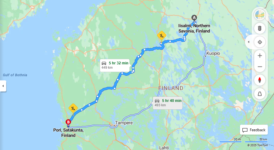 Iisalmista Porissa - Etaisyys, Ajo, Kuljetus ja Matkustusvaihtoehdot