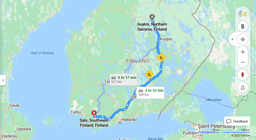 Iisalmista Saloon - Etaisyys, Ajo, Kuljetus ja Matkustusvaihtoehdot