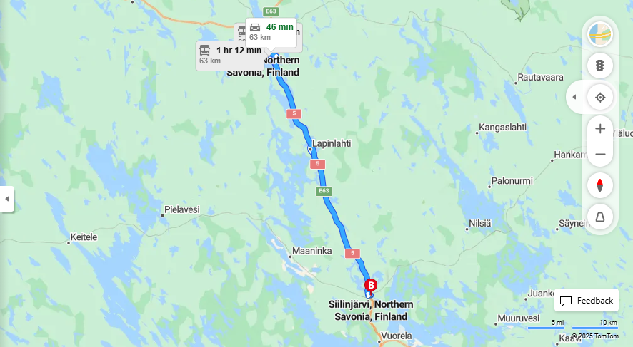 Iisalmista Siilinjarvelle - Etaisyys, Ajomatka, Liikkumismahdollisuudet ja Matkustusvaihtoehdot