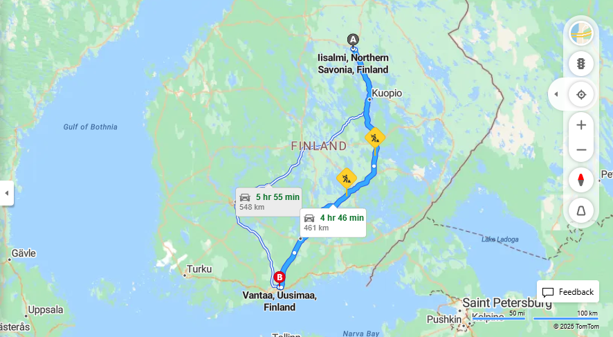 Iisalmista Vantaalle - Etaisyys, Ajo, Kuljetus ja Matkustusvaihtoehdot