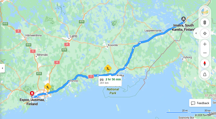 Imatralta Espooseen - Etaisyys, Ajo, Kuljetus ja Matkustamisvaihtoehdot