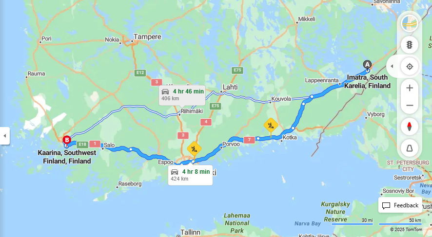 Imatralta Kaarinaan - Etaisyys, Ajo, Liikenne ja Matkustusvaihtoehdot