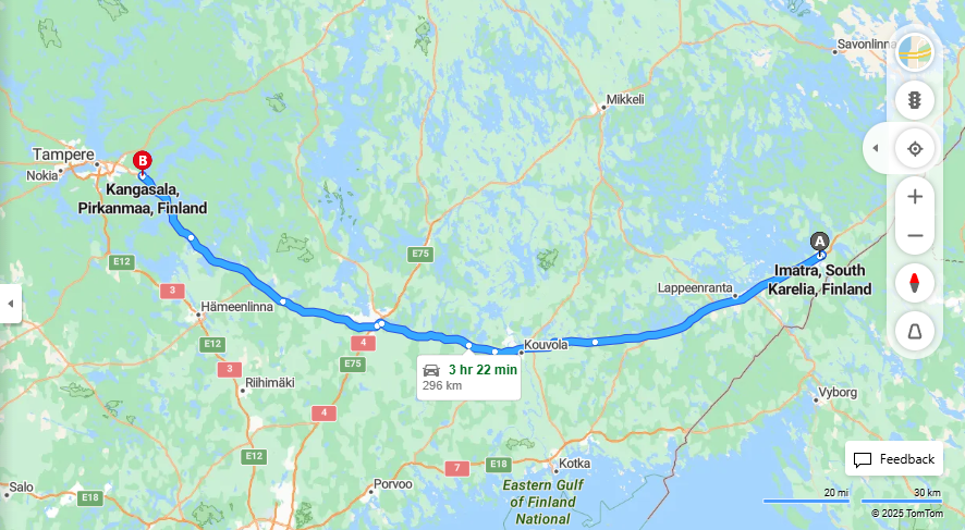 Imatralta Kangasalalle - Etaisyys, Ajo, Kuljetus ja Matkustusmahdollisuudet
