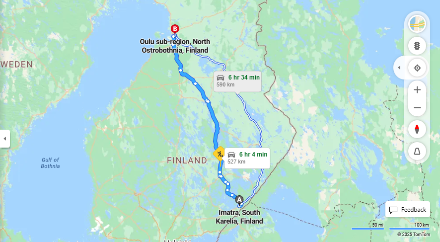 Imatralta Ouluun - Etaisyys, Ajo, Liikenne ja Matkustusvaihtoehdot