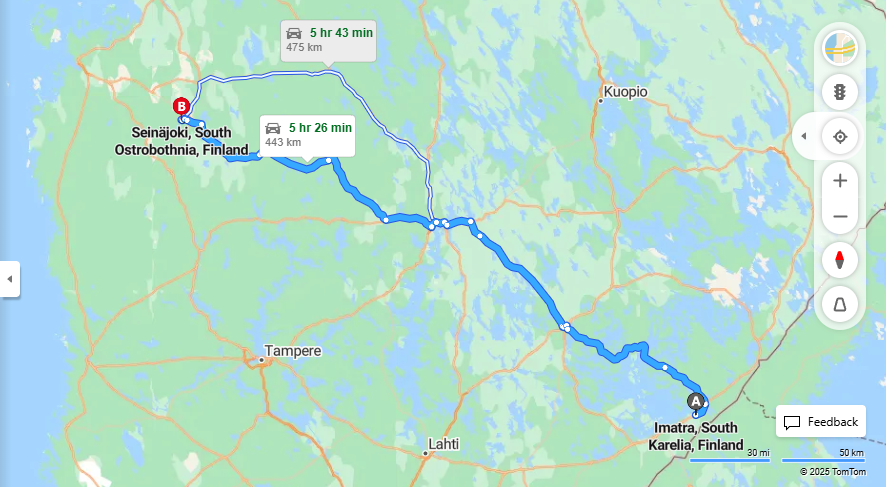 Imatralta Seinajoelle - Etaisyys, Ajo, Kuljetus ja Matkustusmahdollisuudet
