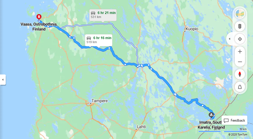 Imatralta Vaasaan - Etaisyys, Ajomatka, Kuljetus ja Matkavaihtoehdot