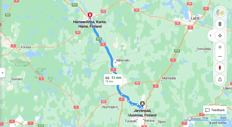 Jarvenpaasta Hameenlinnaan - Etaisyys, Ajo, Liikkuminen ja Matkustusvaihtoehdot