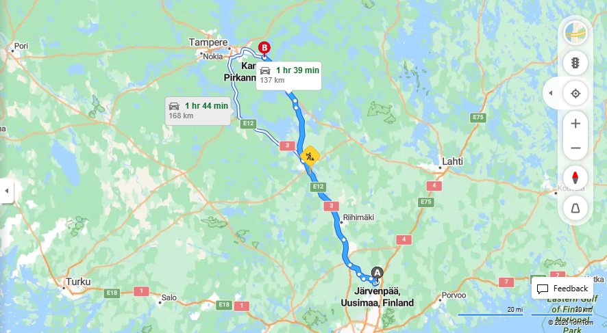 Jarvenpaasta Kangasalaan - Etaisyys, Ajo, Liikenne ja Matkustusvaihtoehdot