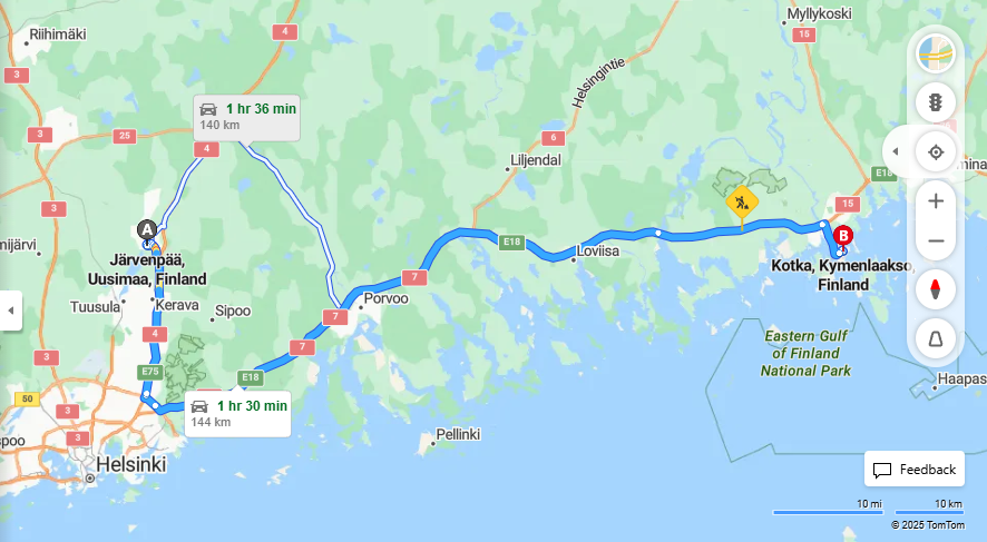Jarvenpaasta Kotkaan - Etaisyys, Ajo, Kuljetus ja Matkustusvaihtoehdot