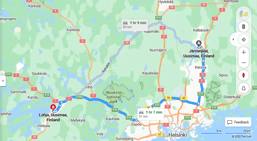Jarvenpaasta Lohjaan - Etaisyydet, Ajo, Kuljetus ja Matkustusvaihtoehdot