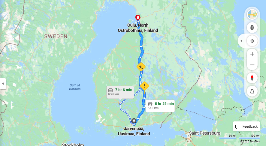 Jarvenpaasta Ouluun - Etaisyys, Ajomatka, Kuljetus ja Matkustusmahdollisuudet
