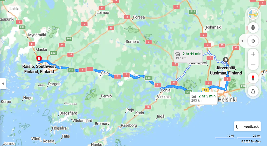 Jarvenpaasta Raisioon - Etaisyys, Ajo, Liikkumis- ja Matkavaihtoehdot
