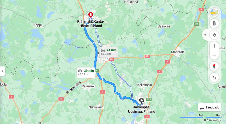 Jarvenpaasta Riihimaelle - Etaisyys, Ajomatka, Liikenne ja Matkustusvaihtoehdot