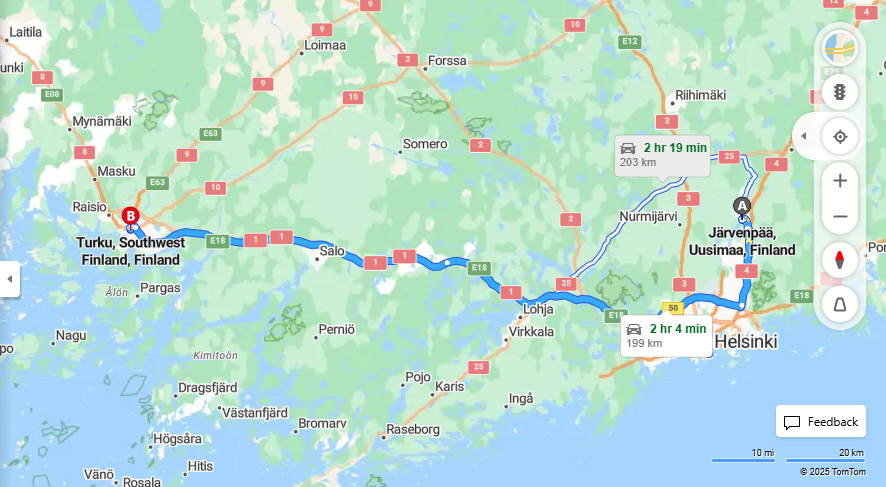 Jarvenpaasta Turkuun - Etaisyys, Ajomatka, Liikkumis- ja Matkustusvaihtoehdot