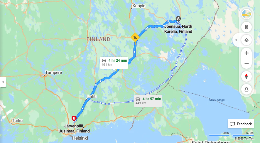 Joensuusta Jarvenpaahan - Etaisyys, Ajo, Kuljetus ja Matkustusvaihtoehdot