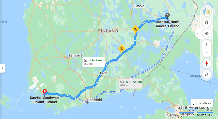 Joensuusta Kaarinaan - Etaisyys, Ajo, Kuljetus ja Matkustusvaihtoehdot