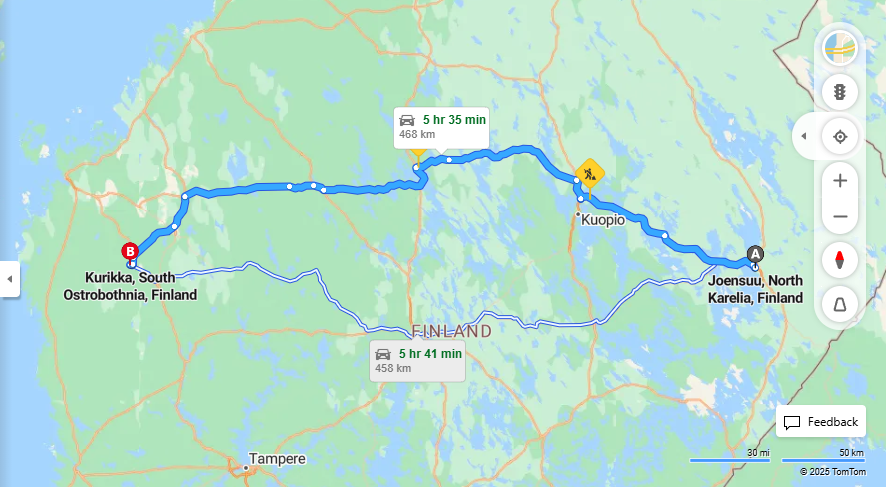 Joensuusta Kurikkaan - Etaisyys, Ajo, Kuljetus ja Matkustusvaihtoehdot