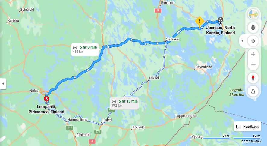 Joensuusta Lempaalaan - Etaisyys, Ajo, Liikenne ja Matkavaihtoehdot