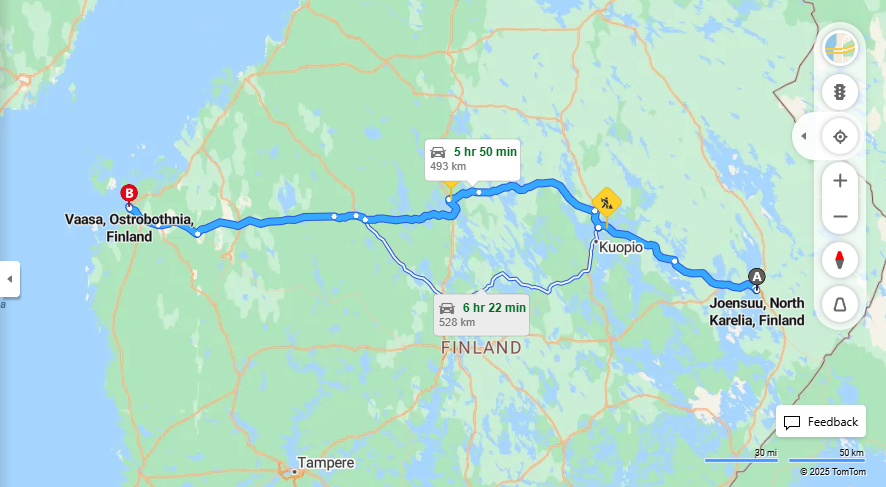 Joensuusta Vaasaan - Etaisyys, Ajo, Kuljetus ja Matkustamisvaihtoehdot