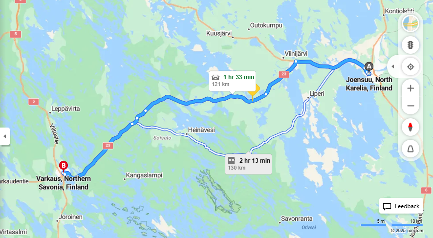 Joensuusta Varkauteen - Etaisyys, Ajo, Kuljetus ja Matkustusvaihtoehdot