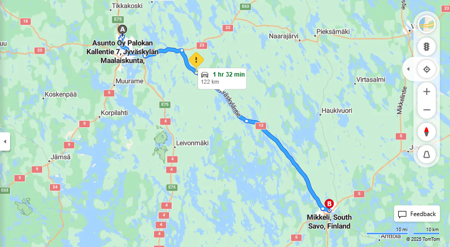 Jyvaskylan maalaiskunnasta Mikkeliin: Etaisyys, ajo, liikenne ja matkavaihtoehdot