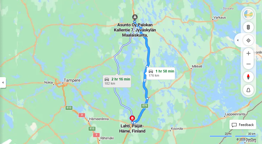 Jyvaskylan Maalaiskunta - Lahti: Etaisyys, Ajo, Liikennemuodot ja Matkustamisvaihtoehdot