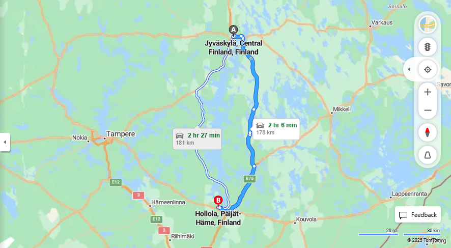 Jyvaskylasta Hollolaan - Etaisyys, Ajaminen, Liikkumis- ja Matkustusvaihtoehdot