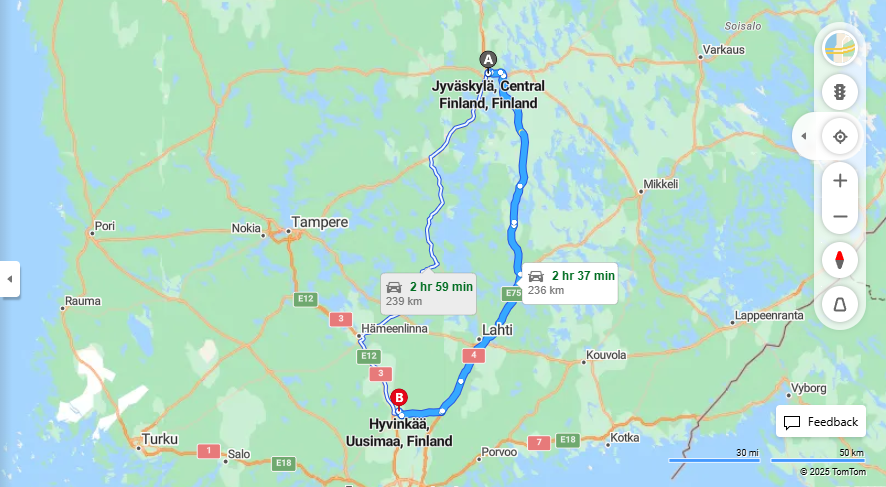 Jyvaskylasta Hyvinkaalle - Etaisyys, Ajo, Liikenne ja Matkavaihtoehdot