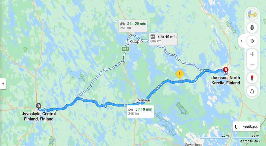 Jyvaskylasta Joensuuhun - Etaisyys, Ajo, Kuljetus ja Matkustusvaihtoehdot