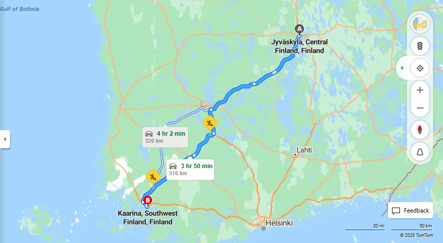 Jyvaskylasta Kaarinaan - Etaisyys, Ajo, Liikenne ja Matkustusvaihtoehdot