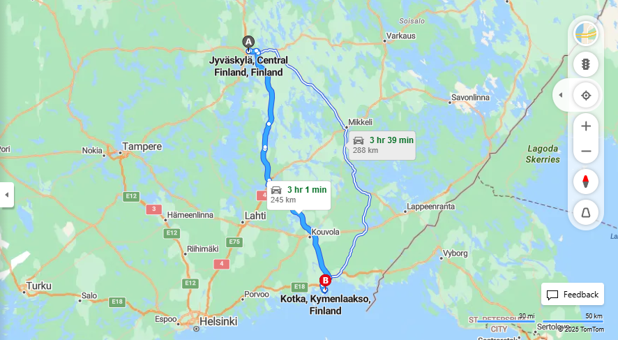 Jyvaskylasta Kotkaan - Etaisyys, Ajo, Kuljetus ja Matkustusmahdollisuudet
