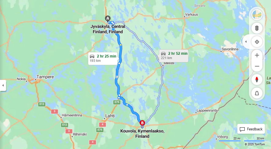 Jyvaskylasta Kouvolaan - Etaisyys, Ajo, Liikenne ja Matkustusmahdollisuudet