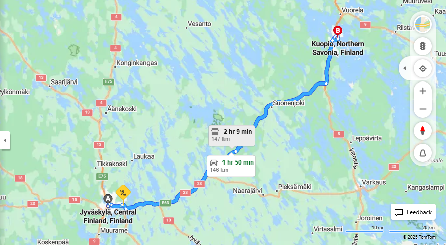 Jyvaskylasta Kuopioon - Etaisyys, Ajo, Kuljetus ja Matkustusvaihtoehdot