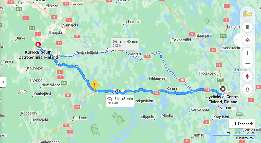 Jyvaskylasta Kurikkaan - Etaisyys, Ajo, Kuljetus ja Matkustamisvaihtoehdot