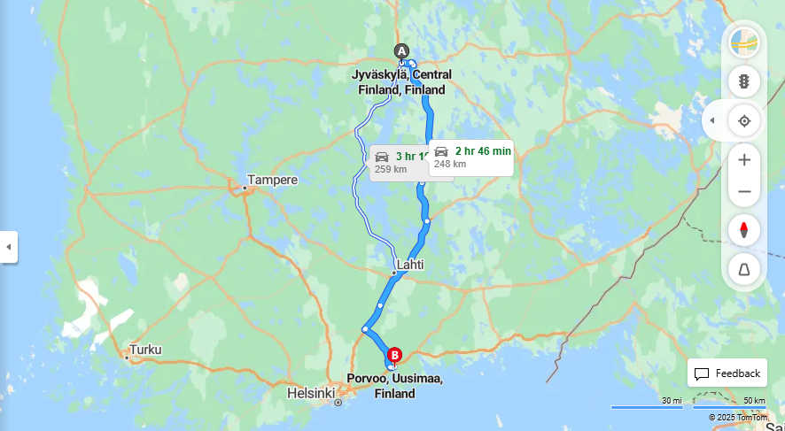Jyvaskylasta Porvooseen - Etaisyys, Ajo, Liikenne ja Matkustusmahdollisuudet