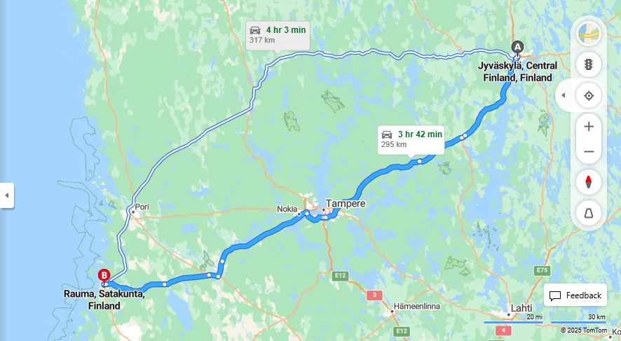 Jyvaskylasta Raumalle - Etaisyys, Ajo, Liikenne ja Matkustamisvaihtoehdot