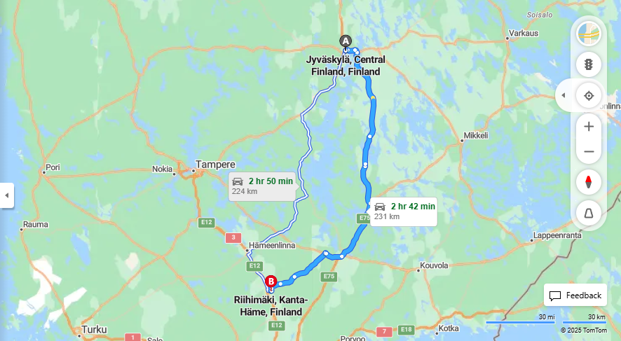 Jyvaskylasta Riihimaelle - Etaisyys, Ajomatka, Liikenne ja Matkustusvaihtoehdot