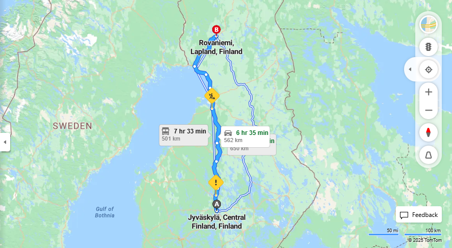 Jyvaskylasta Rovaniemelle - Etaisyys, Ajo, Liikenne ja Matkustusvaihtoehdot