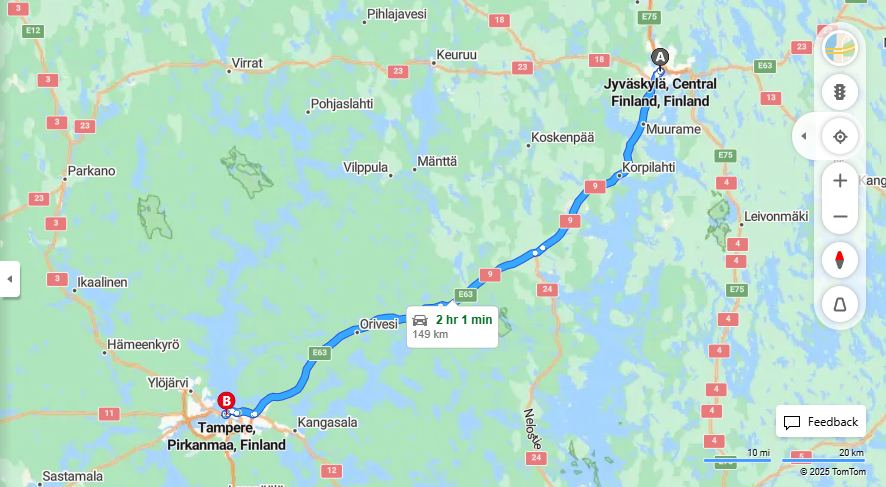 Jyvaskylasta Tampereelle - Etaisyys, Ajomatka, Liikenne ja Matkustusvaihtoehdot
