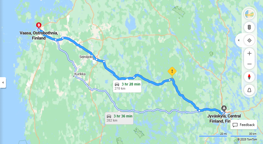Jyvaskylasta Vaasaan - Etaisyys, Ajo, Liikkuminen ja Matkustusvaihtoehdot