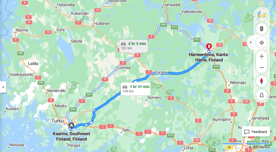 Kaarinasta Hameenlinnaan - Etaisyys, Ajaminen, Kuljetus ja Matkustusvaihtoehdot