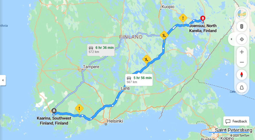 Kaarinasta Joensuuhun - Etaisyys, Ajomatka, Liikenne ja Matkustusmahdollisuudet