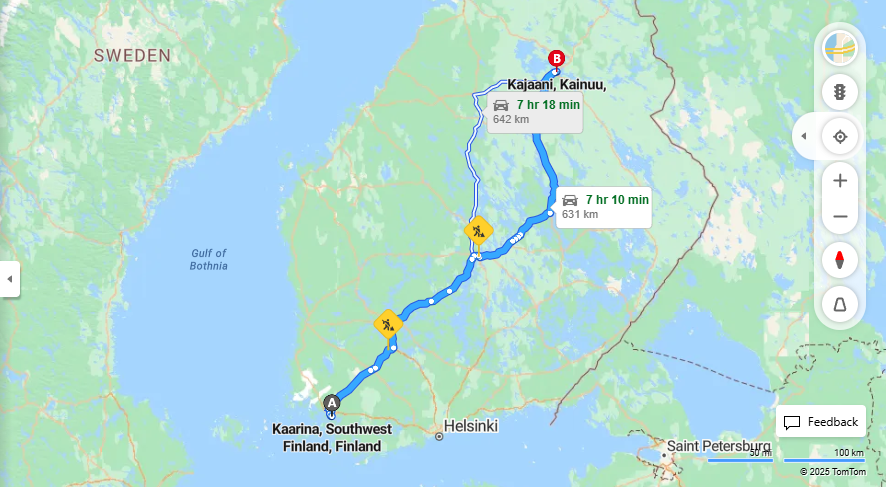 Kaarinasta Kajaaniin - Etaisyys, Ajo, Kuljetus ja Matkustusvaihtoehdot