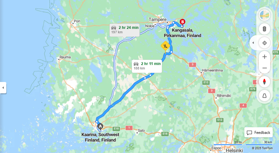 Kaarinasta Kangasalalle - Etaisyys, Ajo, Liikenne ja Matkustusvaihtoehdot